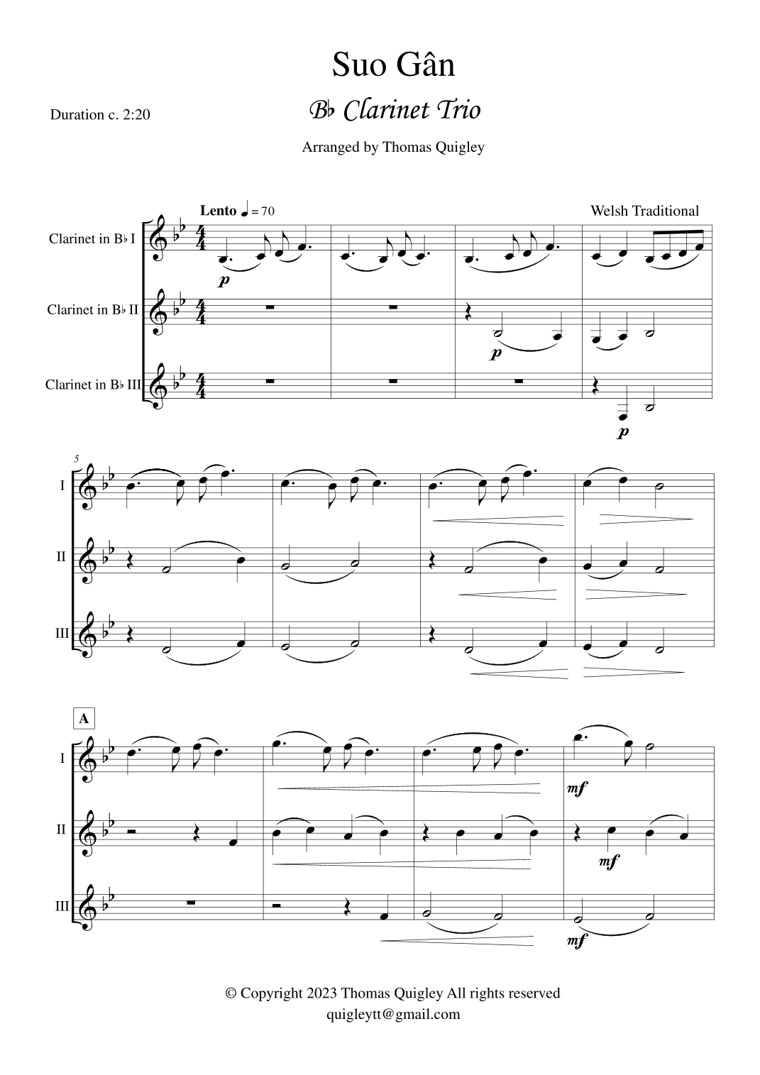 Suo Gân (arr. Thomas Quigley)