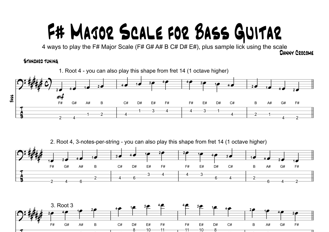 F# Major Scale for Bass Guitar (4 Ways to Play)