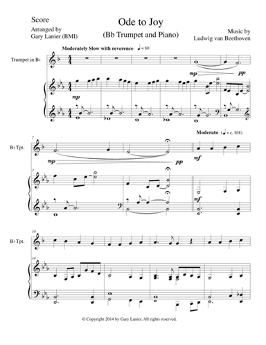 ODE TO JOY (Joyful, Joyful, We Adore Thee), Bb Trumpet & Piano (Score & Parts included) (arr. Gary Lanier)