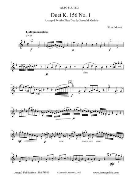 Mozart: 3 Duets K. 156 Complete for Alto Flute Duo (arr. James M. Guthrie, ASCAP)