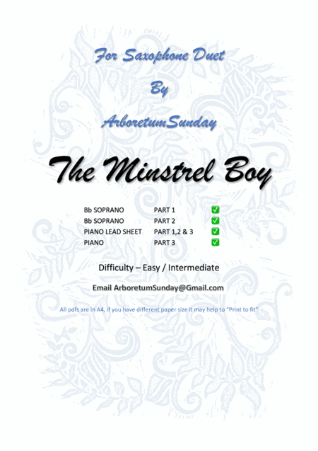 The Minstrel Boy Bb Soprano sax 1&2 with Piano Acc. (arr. Mr Scribe)