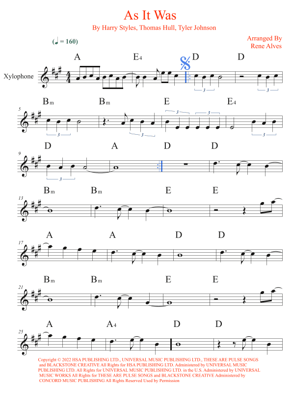 As It Was (arr. Rene Alves)