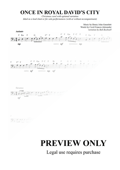 Once in Royal David's City - Lead Sheet or Solo for bass-clef instrument (F Major) (arr. Rob Bushnell)