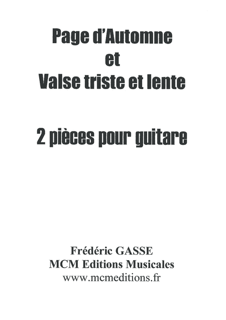 Page d'Automne et Valse triste et lente 2 pièces pour guitare