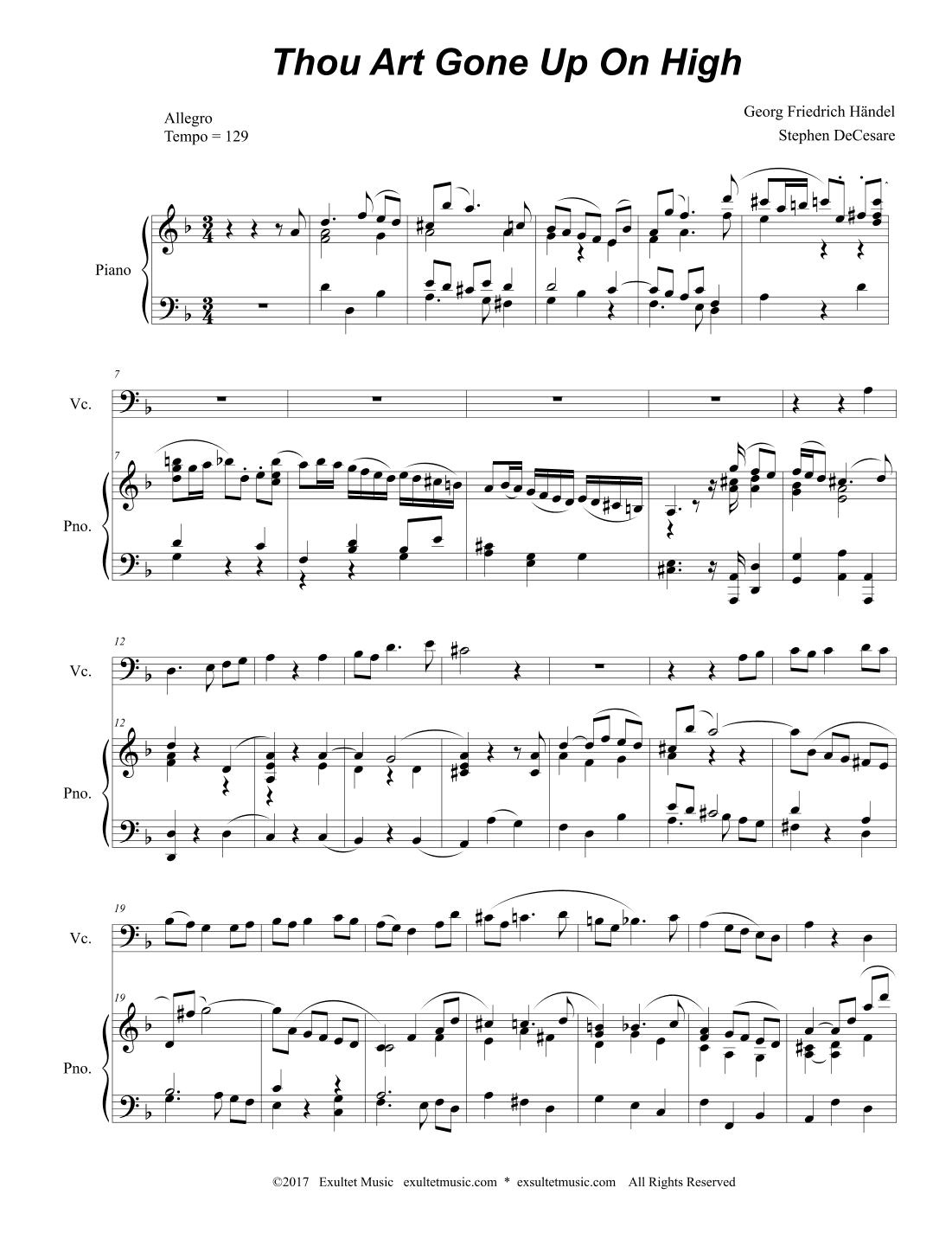 Thou Art Gone Up On High (Cello solo and Piano) (arr. Stephen DeCesare)