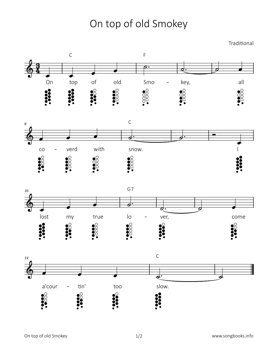 On top of old Smokey (arr. songbooks.info)