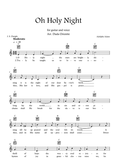 Oh Holy Night (C major - TABS - with lyrics) (arr. Duda Oriontte)