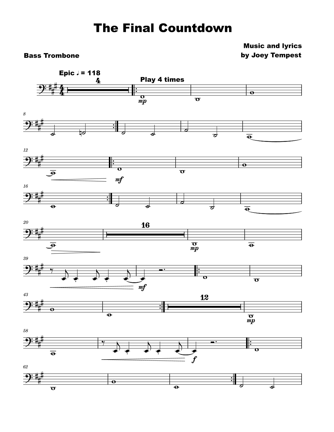 Final Countdown (arr. David Lartey)