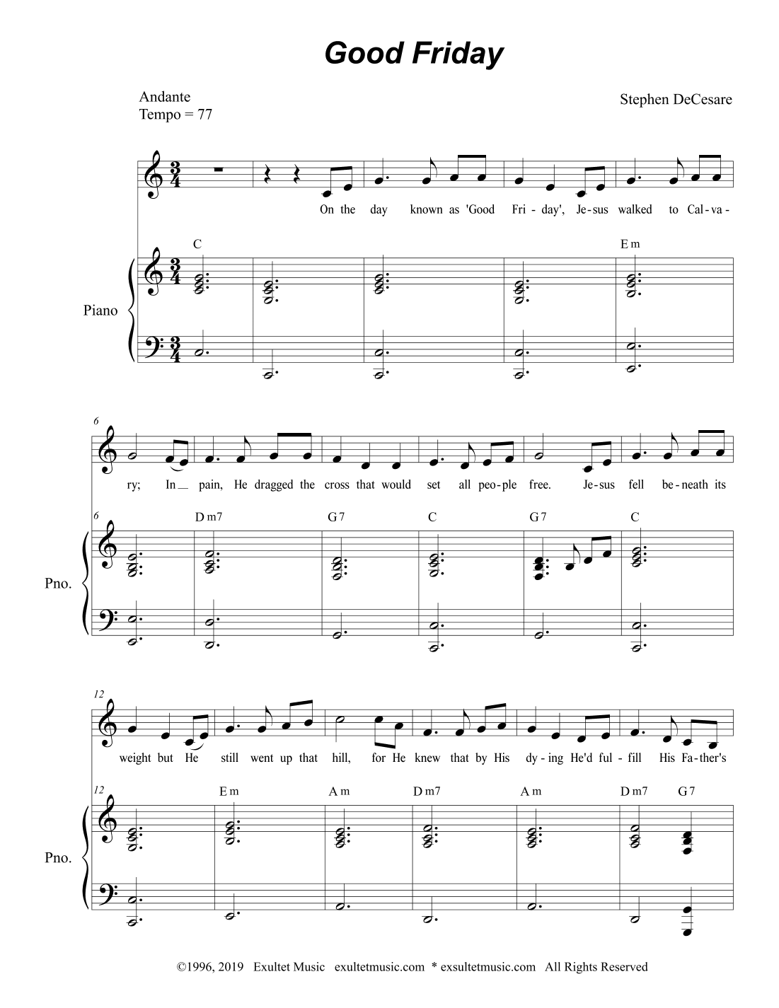 Good Friday (Unison choir - Medium Key)