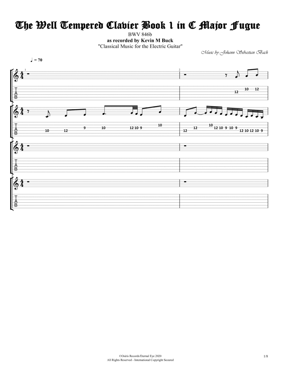 The Well-Tempered Clavier, Book I: Fugue No. 1 in C Major, BWV 846 (Arr. for Electric Guitar by Kevi (arr. Buck)