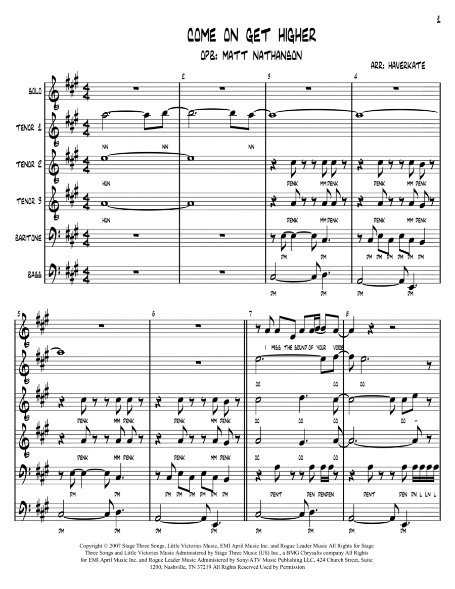 Come On Get Higher (arr. Brian Haverkate)