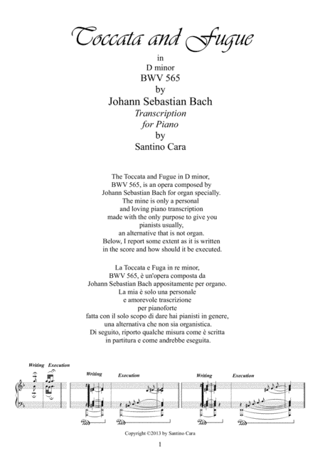J.S.Bach-Toccata e fuga in D minor BWV565 - Piano solo (arr. Santino Cara)