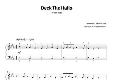 Deck The Halls (easy piano – E? major) (arr. Bernardo Pereira)