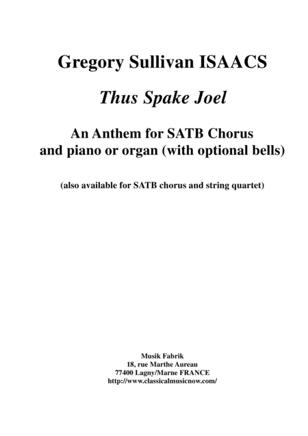 Gregory Sullivan Isaacs: Thus Spake Joel for SATB chorus and piano or organ, chorus part