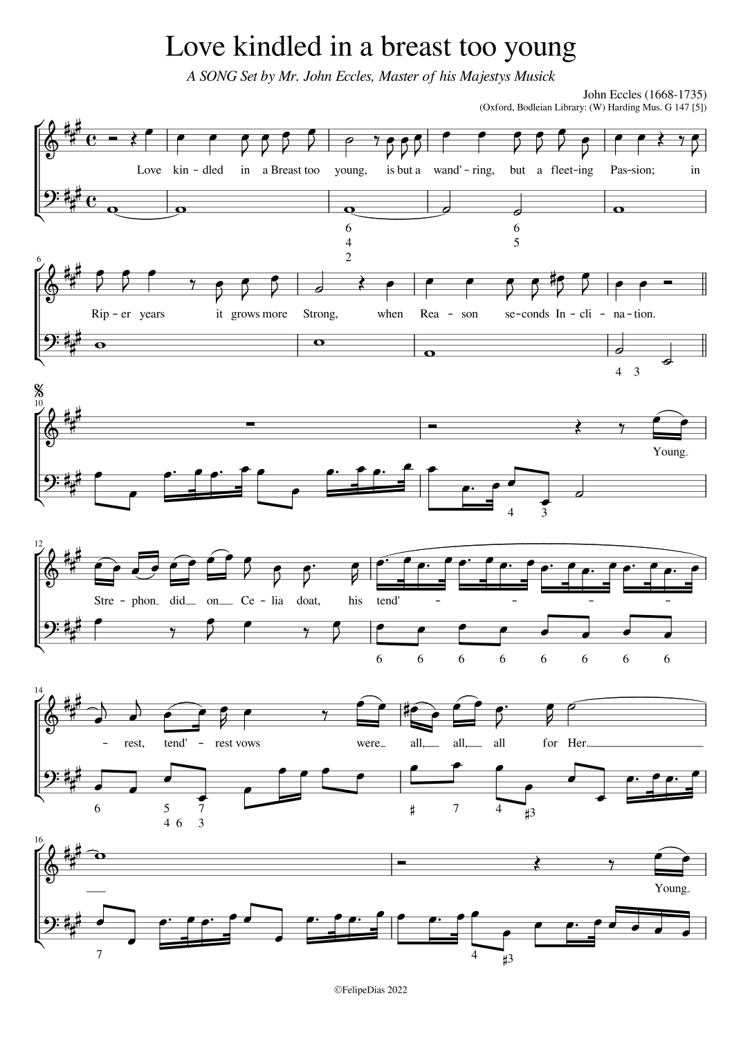 Love kindled in a breast too young (arr. Early Music Scores)
