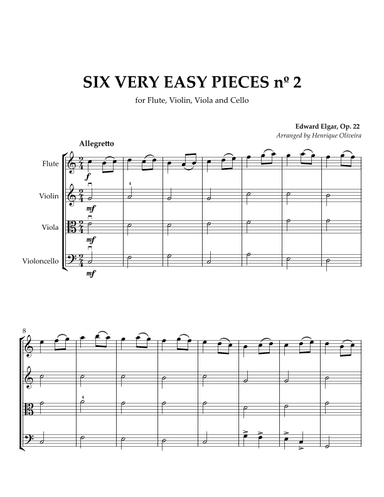 Six Very Easy Pieces nº 2 (Allegretto) - for Flute, Violin, Viola and Cello (arr. Henrique Oliveira)