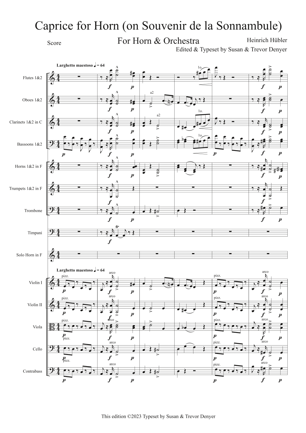 Caprice for Horn (on Bellini's "Souvenir de la Sonnambule") (arr. Transcribed and typeset by Susan & Trevor Denyer)