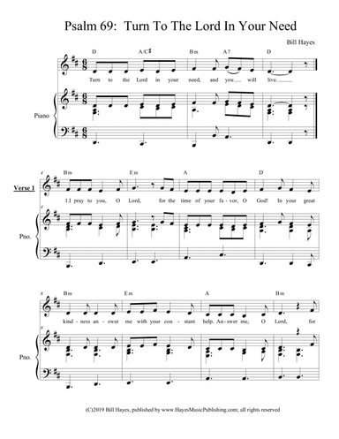 Psalm 69:  Turn To The Lord In Your Need - piano/vocal