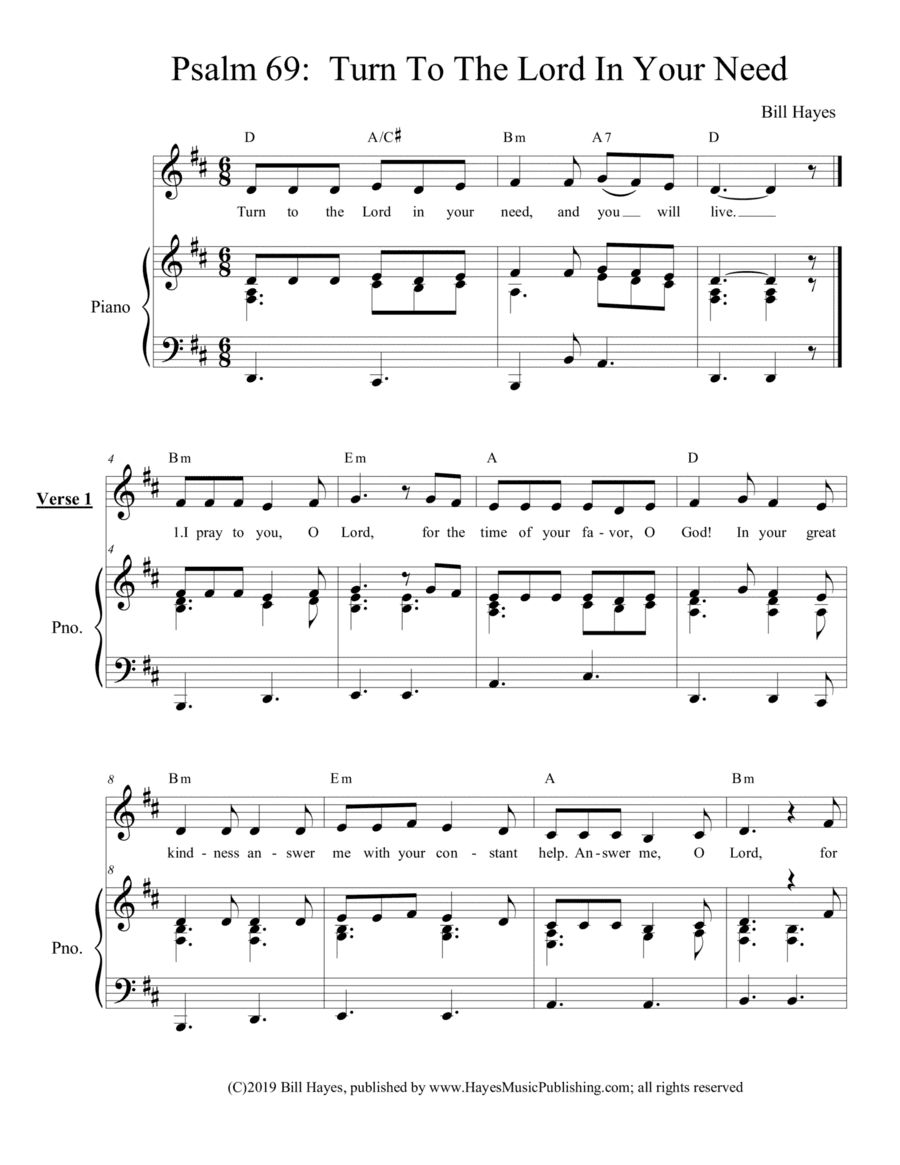 Psalm 69:  Turn To The Lord In Your Need - piano/vocal