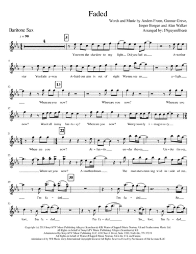 Faded (arr. JNguyenSheets)