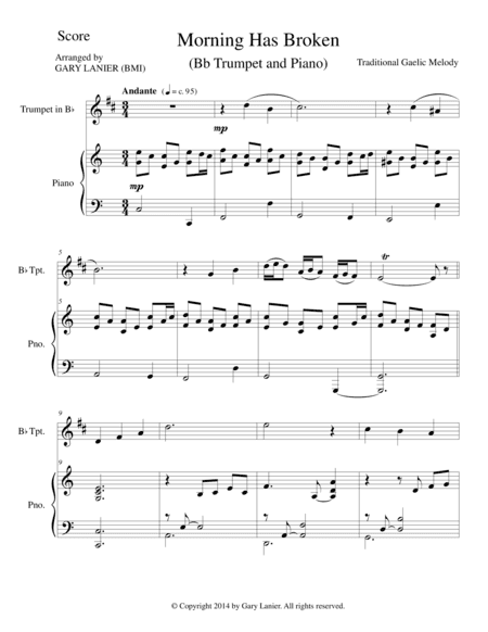 MORNING HAS BROKEN (Bb Trumpet/Piano and Trumpet Part) (arr. Gary Lanier)