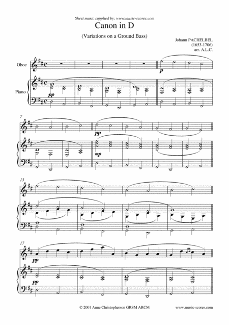 Pachelbel's Canon - Oboe and Piano (arr. Anne L Christopherson GRSM ARCM)