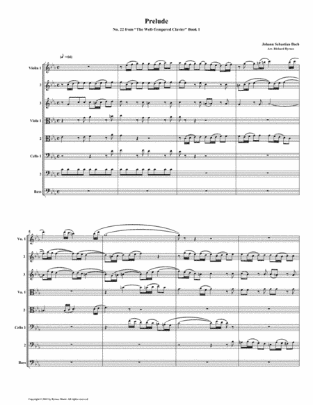 Prelude 22 from Well-Tempered Clavier, Book 1 (String Octet) (arr. Richard Byrnes)