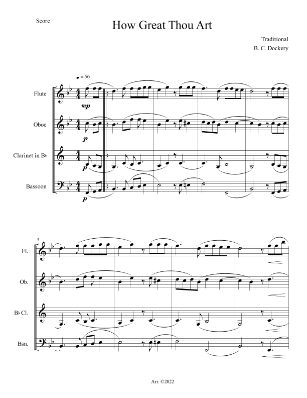 How Great Thou Art (Woodwind Quartet) (arr. B. C. Dockery)