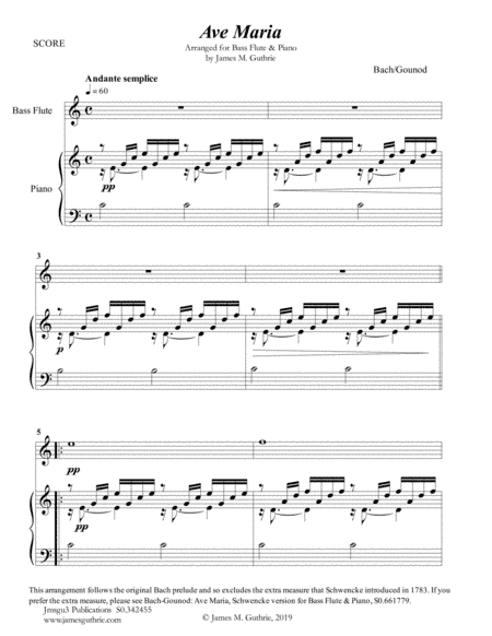 Bach-Gounod: Ave Maria for Bass Flute & Piano (arr. James M. Guthrie, ASCAP)