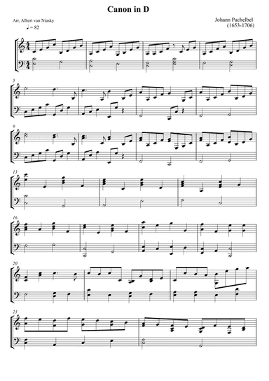 Johann Pachelbel - Canon in D - C major key (arr. Albert van Niasky)