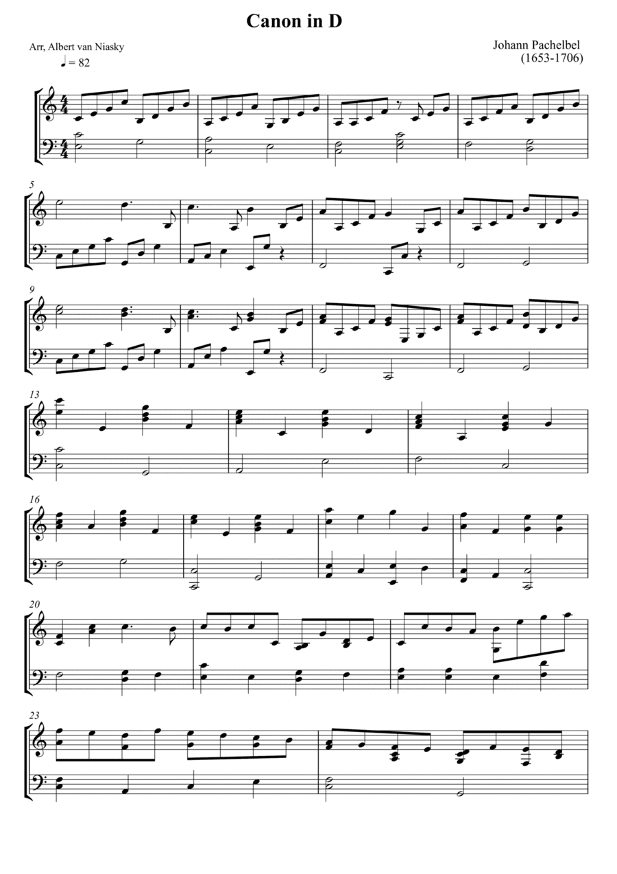 Johann Pachelbel - Canon in D - C major key (arr. Albert van Niasky)