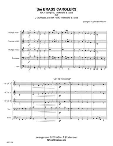 THE BRASS CAROLERS medley - BRASS QUINTET (or 3 Trumpets, Trombone & Tuba) (arr. Glen Poehlmann)
