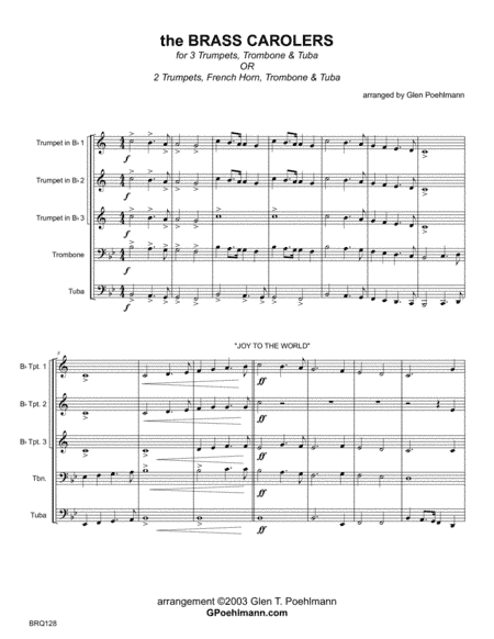 THE BRASS CAROLERS medley - BRASS QUINTET (or 3 Trumpets, Trombone & Tuba) (arr. Glen Poehlmann)