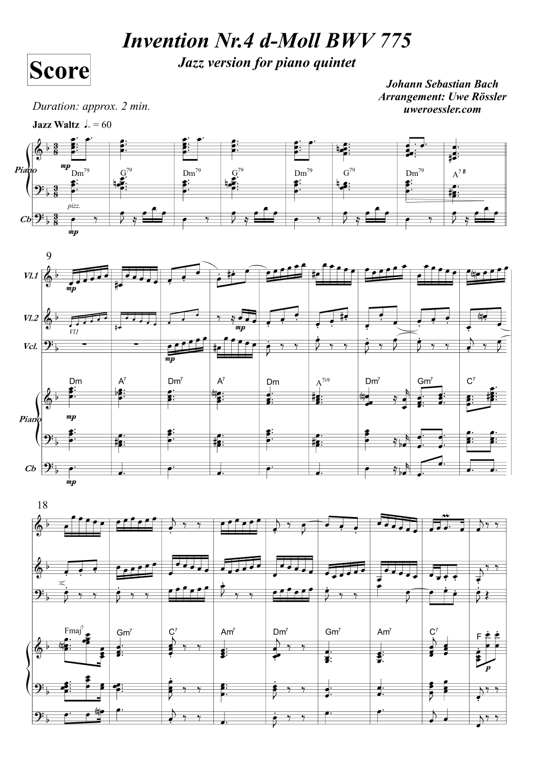 Inventio No. 4 d minor / Invention Nr. 4 d-moll BWV 775 Jazz Waltz (arr. Uwe Rössler Roessler Rassler)
