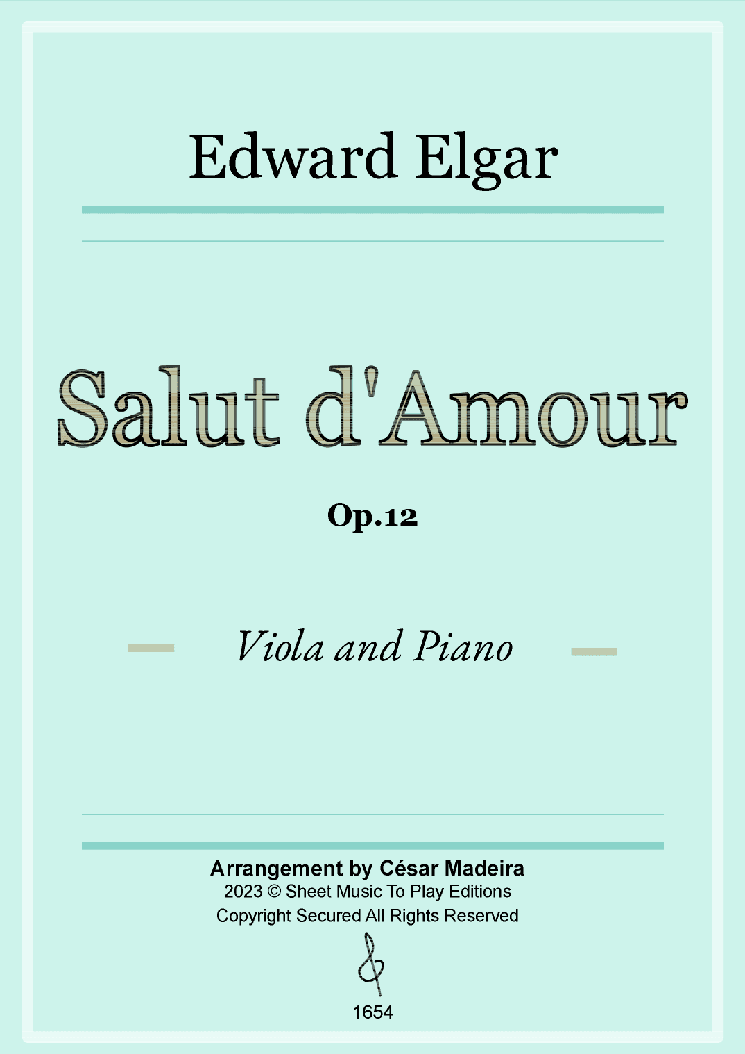Salut d'Amour by Elgar - Viola and Piano (Full Score and Parts) (arr. César Madeira)