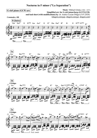 Glinka (Mikhail) - Nocturne in F minor ("La Separation") - simplified arrangement for G-clef piano/h (arr. Andrei Lucian Dragoi)