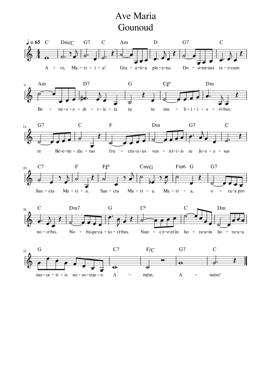 Ave Maria - Gounoud - main melody with chords (arr. Marianus)