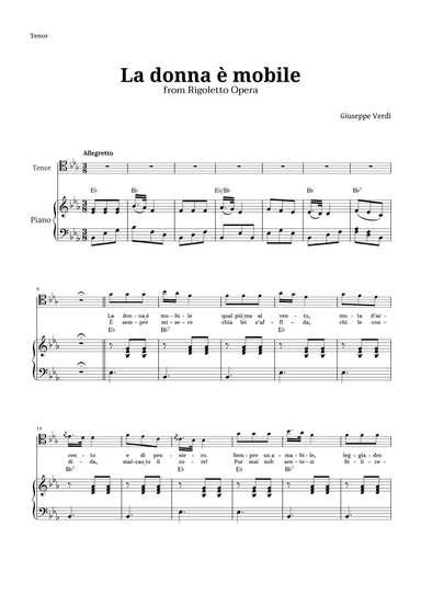 La donna è mobile in E-flat major for Tenor and Piano (arr. Langanho)