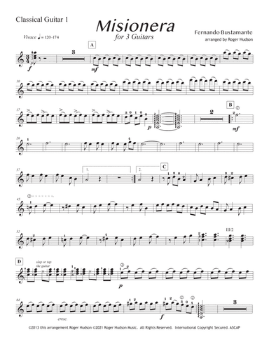Misionera for Guitar Trio - Guitar 1 (arr. Roger Hudson)