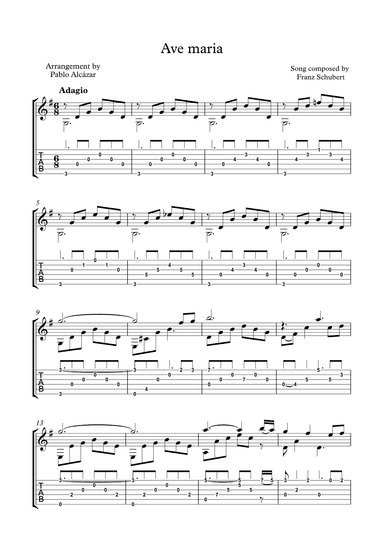 Ave María for solo Guitar (arr. Pablo Alcázar)