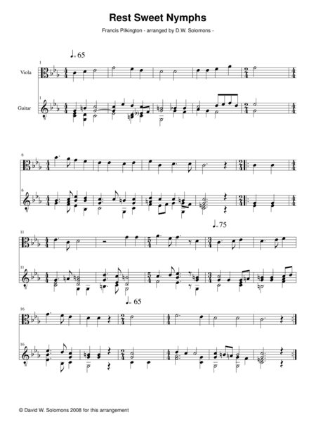 Rest sweet nymphs for viola and guitar (arr. David Warin Solomons)