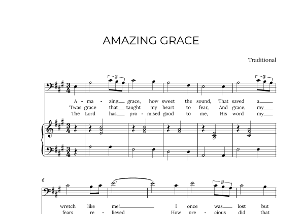 AMAZING GRACE - for piano and baritone in A major (arr. Alex Nunes Rodrigues)