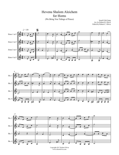 Hevenu Shalom Aleichem (We Bring You Tidings of Peace) for Horns (arr. Robert C. Olivia)