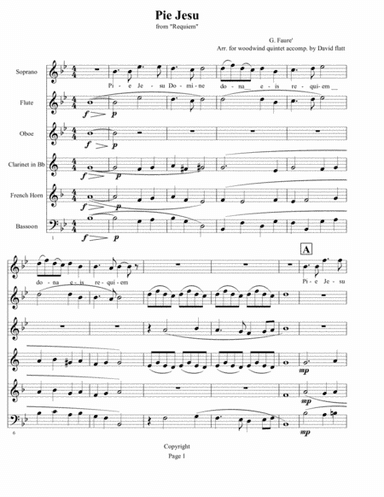 Pie Jesu from Faure' Requiem,  Soprano and ww quintet (arr. David Flatt)