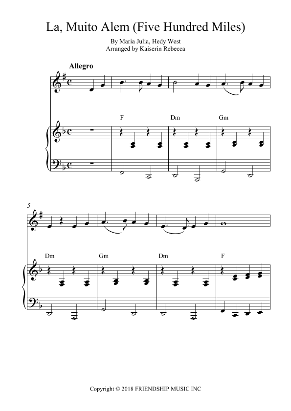 La, Muito Alem (five Hundred Miles) (arr. Kaiserin Rebecca)