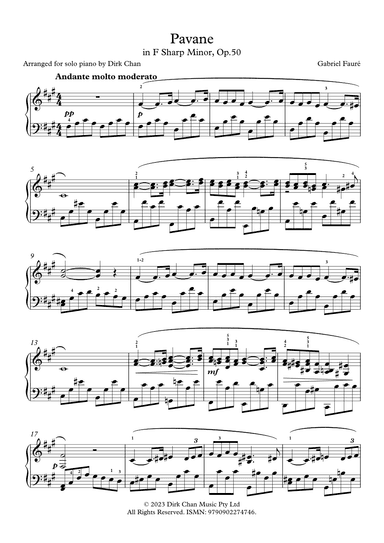 Faure Pavane in F Sharp Minor Op.50 Arranged for Solo Piano (arr. Dirk Chan)