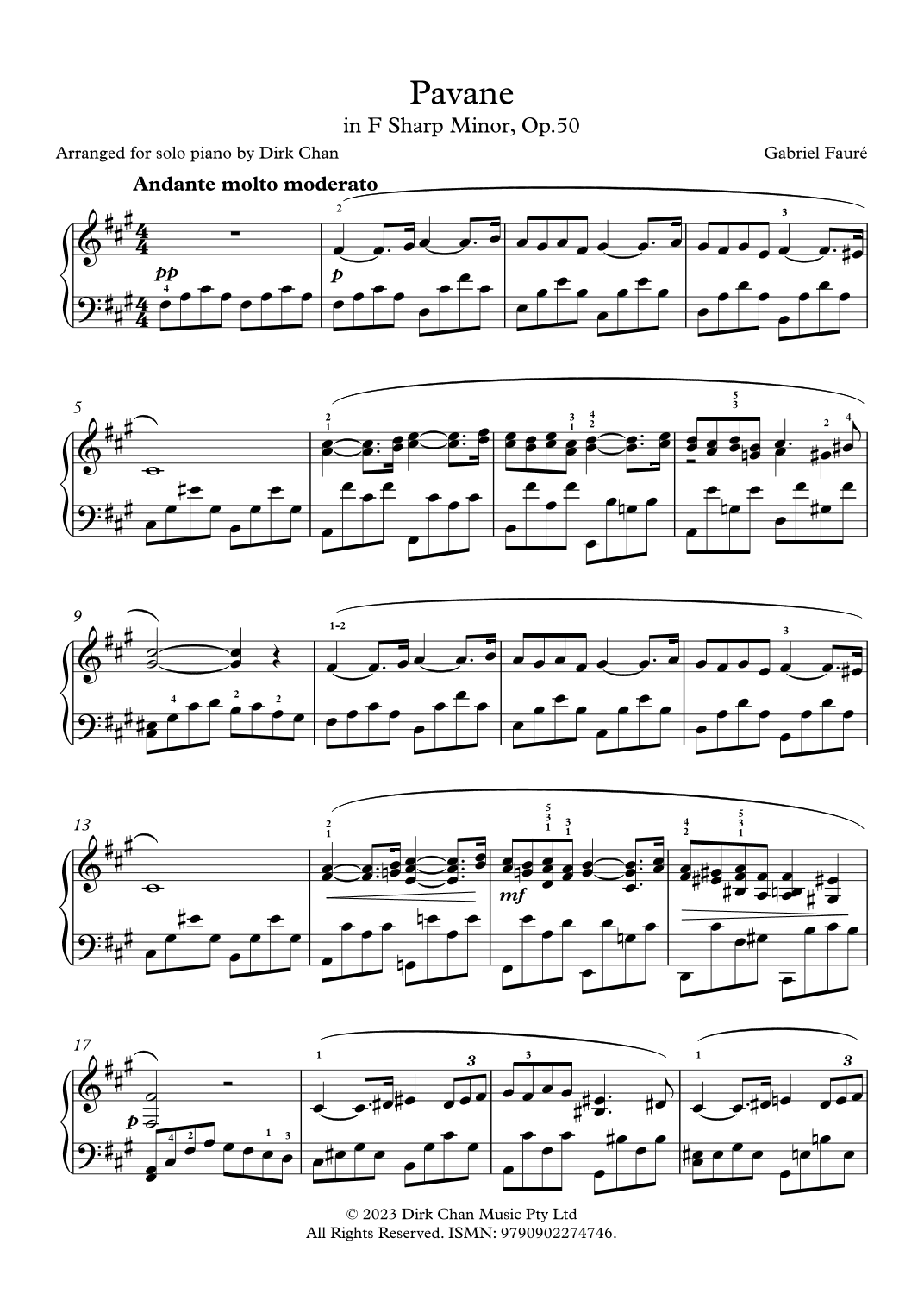 Faure Pavane in F Sharp Minor Op.50 Arranged for Solo Piano (arr. Dirk Chan)
