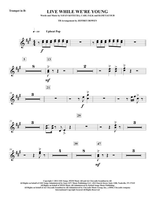 Live While We're Young (arr. Jeffrey Bowen)