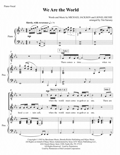 We Are The World (arr. Tim Sarsany)