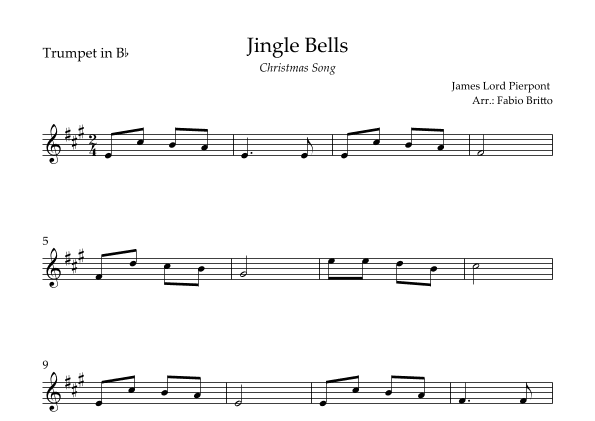 Jingle Bells (Christmas Song) for Trumpet in Bb Solo (arr. Fabio Britto)